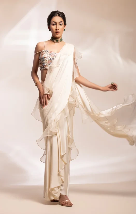 Drape saree with beaded choli blouse